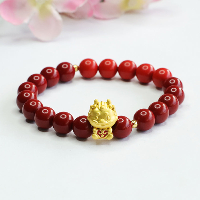 Golden Dragon Cinnabar Bracelet with Sterling Silver Needle