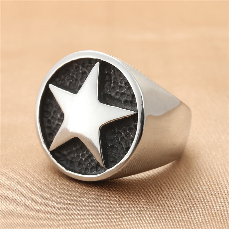 Titanium Steel Retro Pentagram Ring for Men - Trendy Personalized Accessory