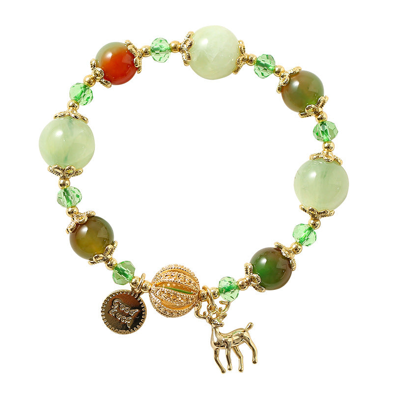 Crystal Agate Beaded Bracelet with Elk Charm