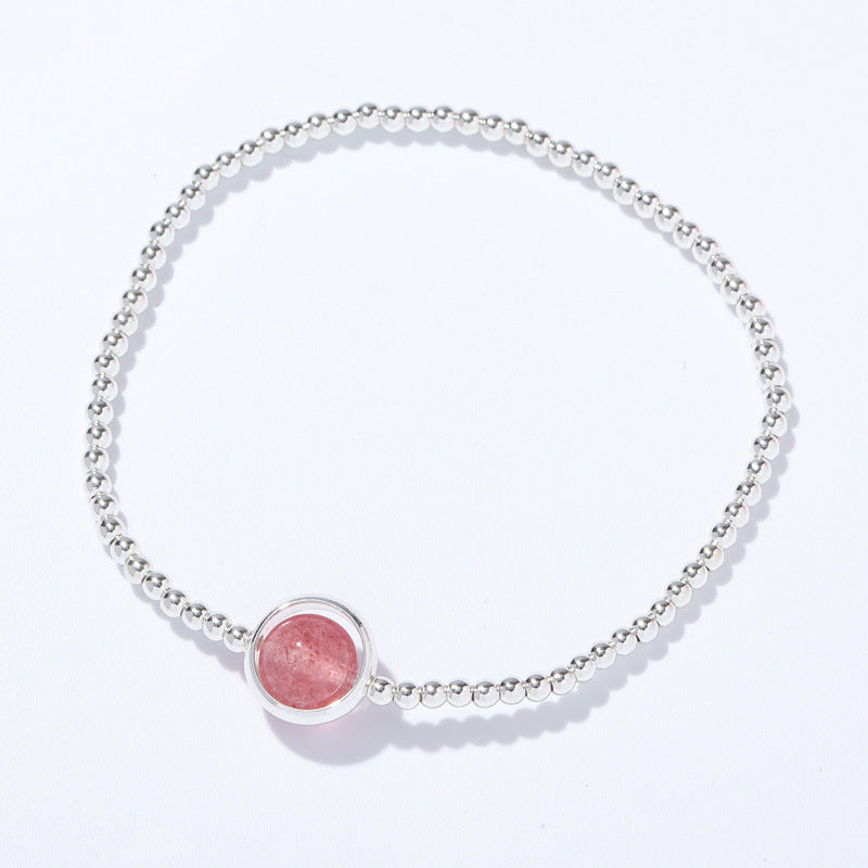 Luxurious Sterling Silver Pixiu Crystal Bracelet with Natural Strawberry Crystal Layers