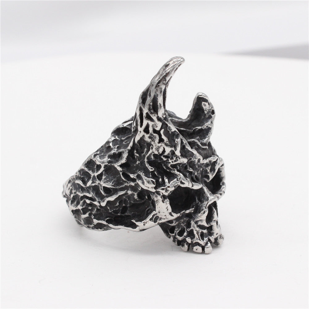 Halloween Goat Horn Skull Titanium Steel Ring for Men