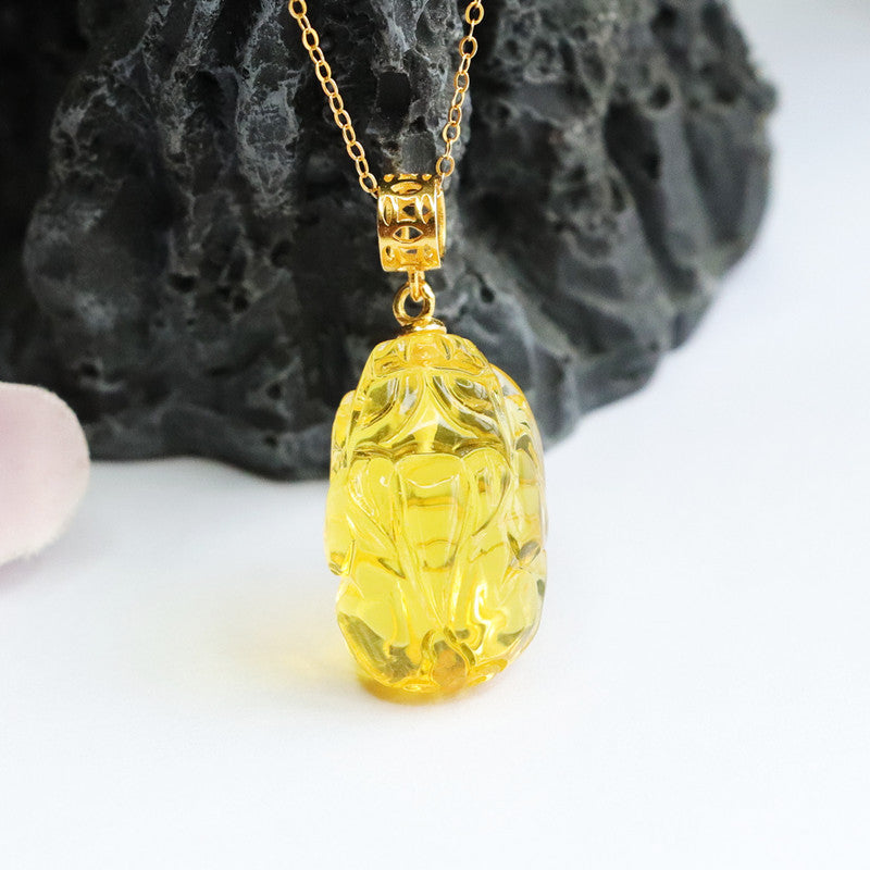 Sterling Silver Amber Pixiu Necklace by Planderful Collection