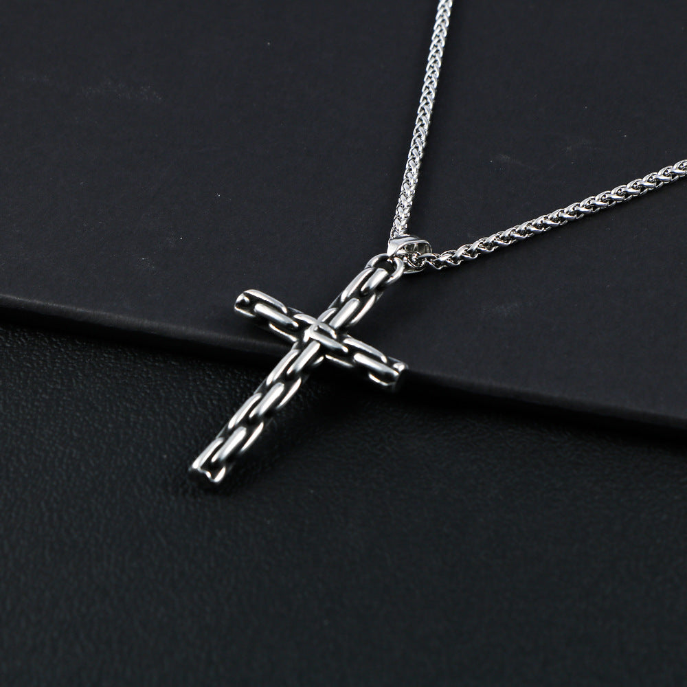 Urban Cross-Chain Titanium Steel Pendant Necklace for Men