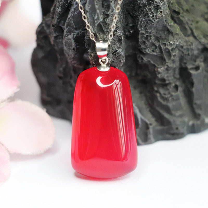 S925 Silver Necklace with Striking Red Agate Pendant