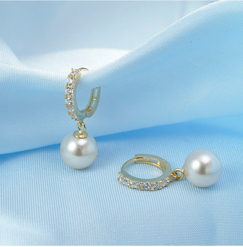 Natural Fresh Water Pearl Zircon Silver Hoop Earrings