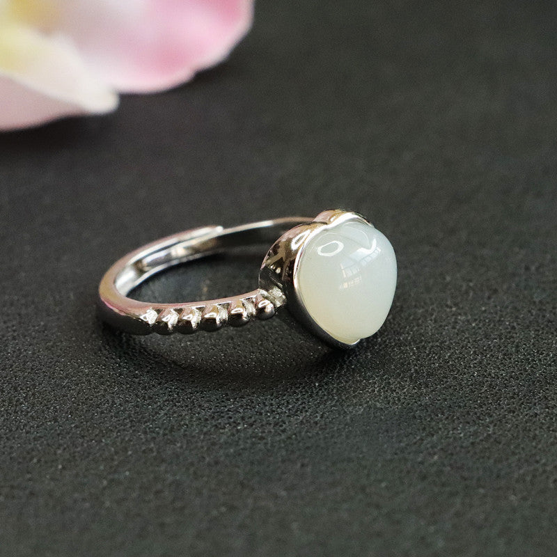 Love Jade Sterling Silver Ring with Natural Hotan Jade