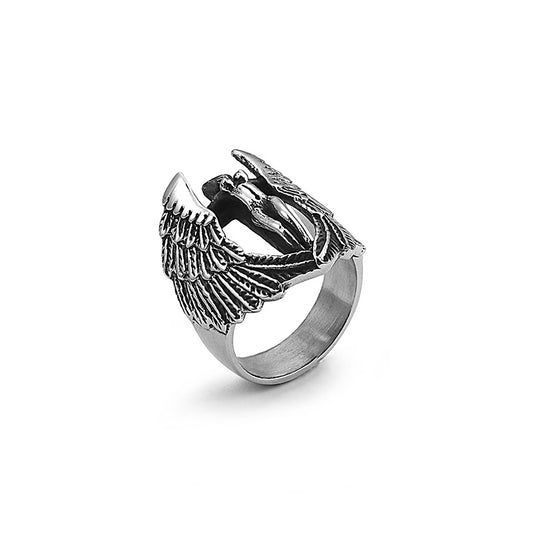 Stylish Titanium Steel Angel Cross Ring for Men - Trendy European and American Design