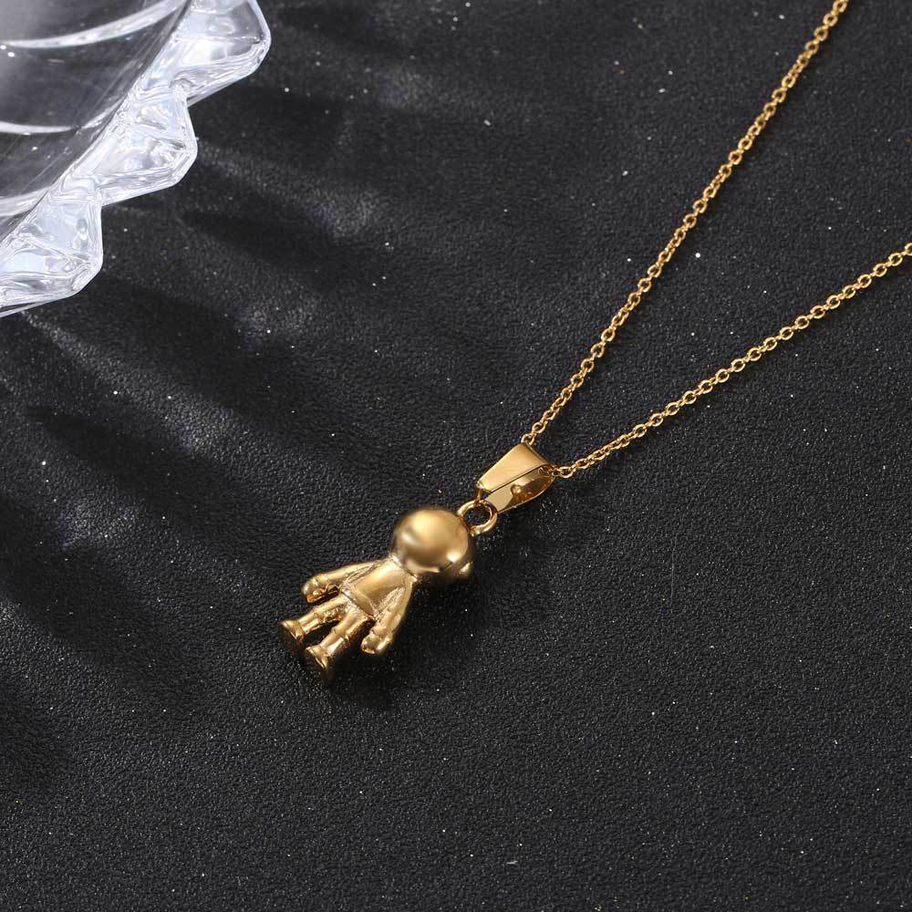 Charming Titanium Steel Robot and Astronaut Pendant Necklace in Gold and Silver