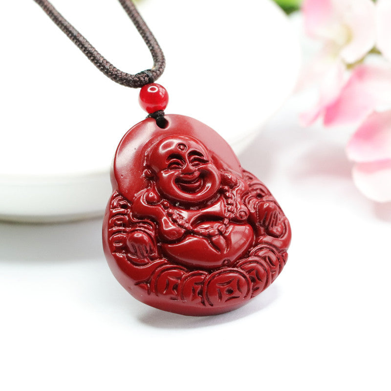 Fortune's Favor Cinnabar Buddha Pendant with Gold Sand and Purple Money Stone