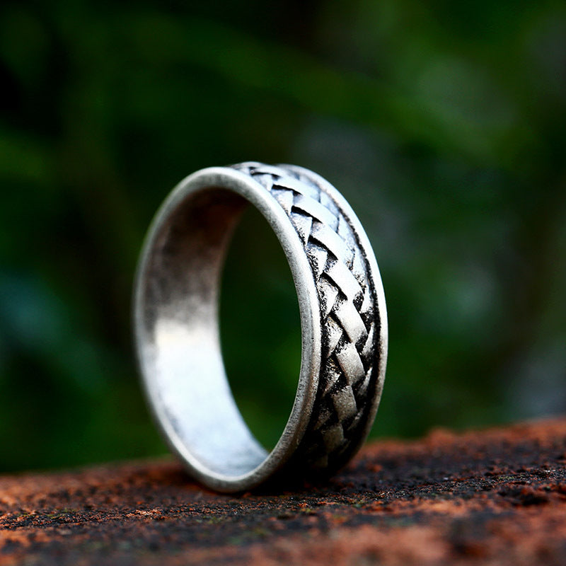 Nordic Viking-Inspired Woven Titanium Steel Ring for Men - Elegant Wholesale Stainless Steel Collection