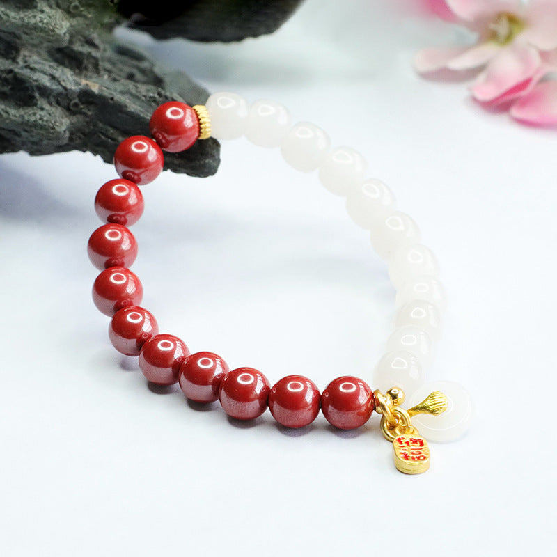 Cinnabar and Jade Sterling Silver Bracelet