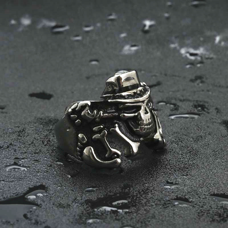 Skull Motif Titanium Steel Rock Band Ring for Men - Retro Punk Hipster Jewelry