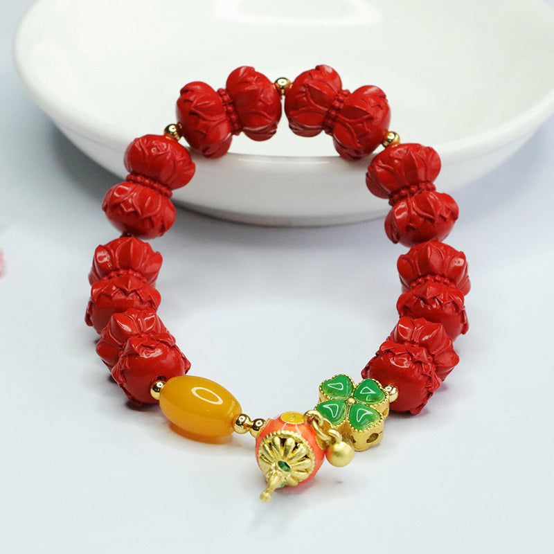 Tibetan National Wind Bracelet with Cinnabar Stone and Jade