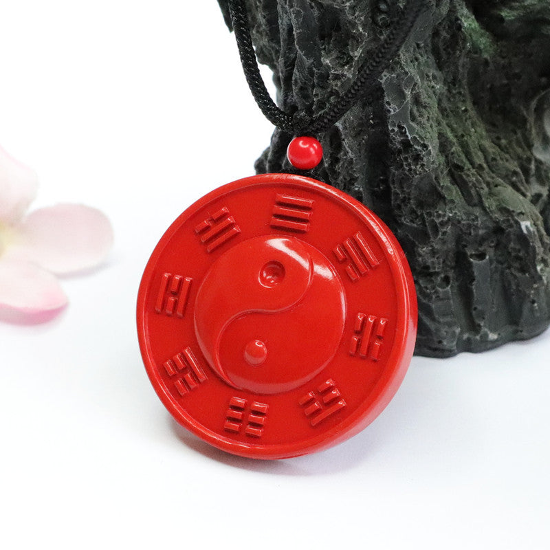 Cinnabar Bagua Round Red Sand Sterling Silver Pendant