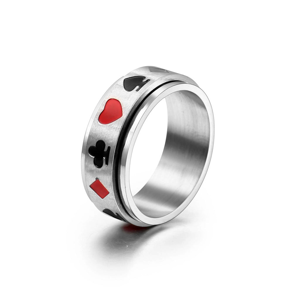 Trendy Rotatable Titanium Steel Poker Ring for Men - Japan and South Korea Inspired Spade Square Jewelry