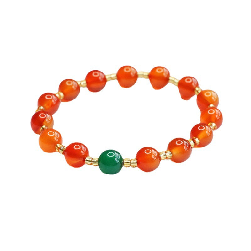 Red Agate and Green Chalcedony Sterling Silver Bracelet