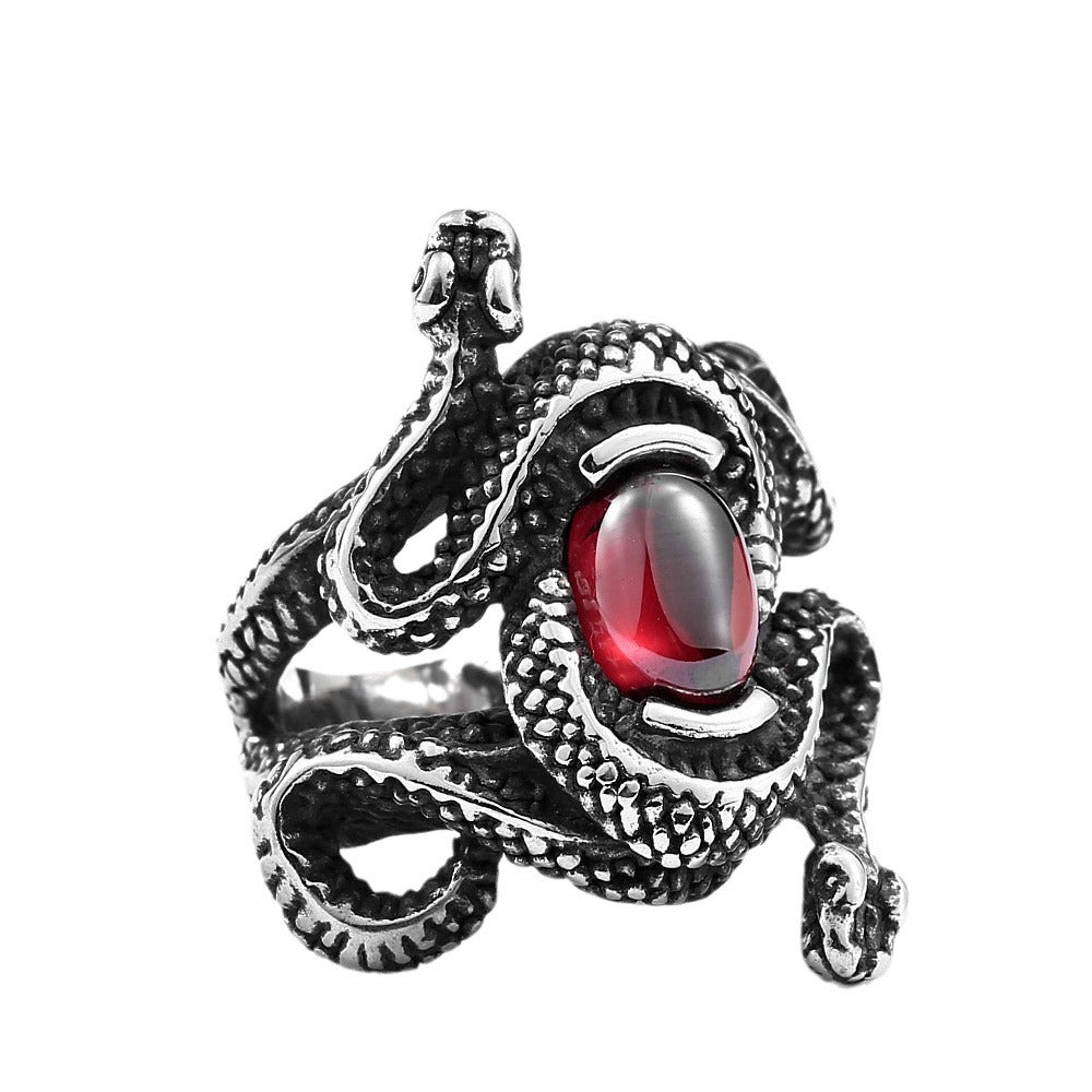 Vintage-Inspired Men's Zircon Snake Ring in Stainless Steel, Inspired by Nature's Predator