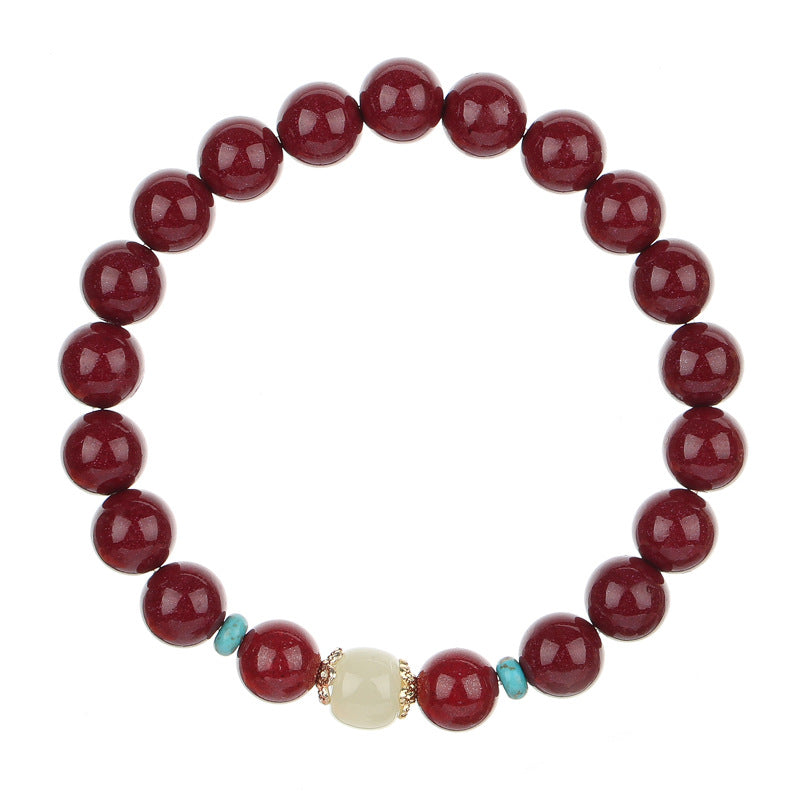 Fidelity Purple Gold Sand Bracelet with Cinnabar and Hetian Jade Transfer Bead