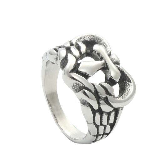 Titanium Steel Cross Heart Ring - Retro Hipster Punk Jewelry for Men