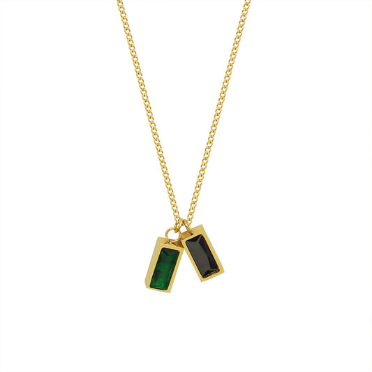 Emerald Zircon Pendant Necklace with French-Inspired Titanium Steel Plating