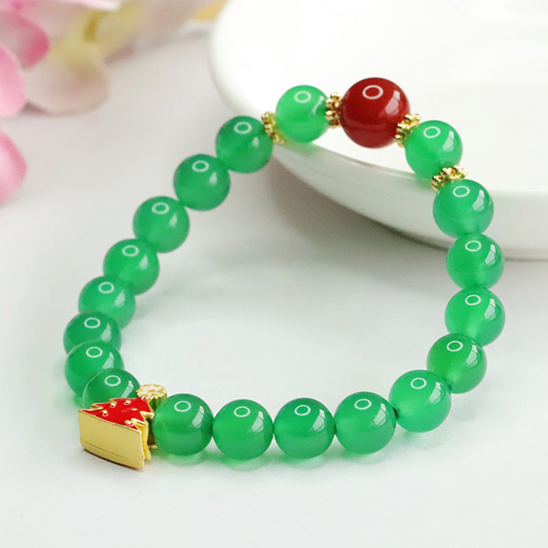 Fortune's Favor Sterling Silver Green Chalcedony and Red Agate Bracelet