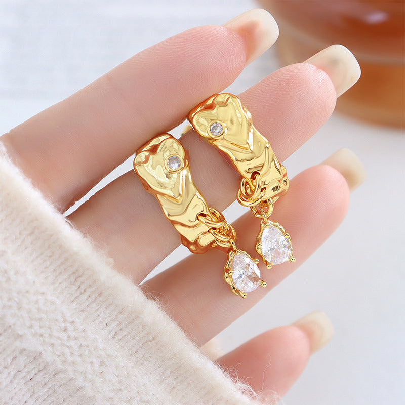 Exquisite Rhinestone Brass Earrings with Irregular Shape - Women's Unique Jewelry