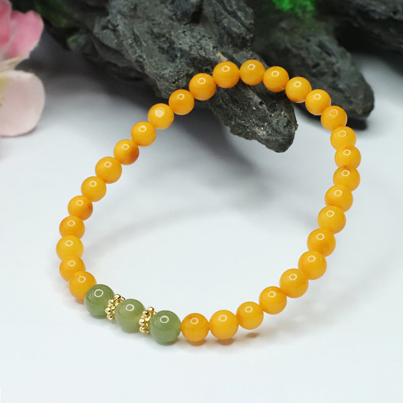 Women's Beeswax Bracelet with Honey Amber and Jade