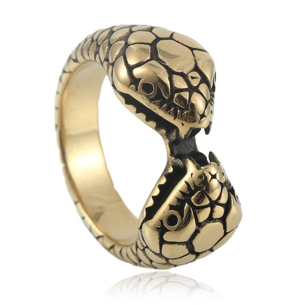 Retro Double-Headed Snake Men's Ring in Titanium Steel - European and American Style