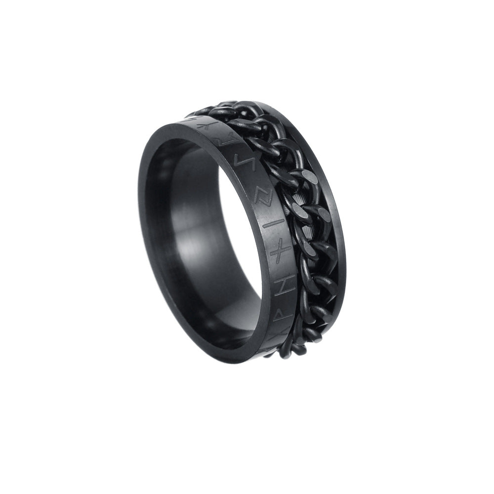 Rotating Titanium Steel Rune Viking Letter Ring for Men