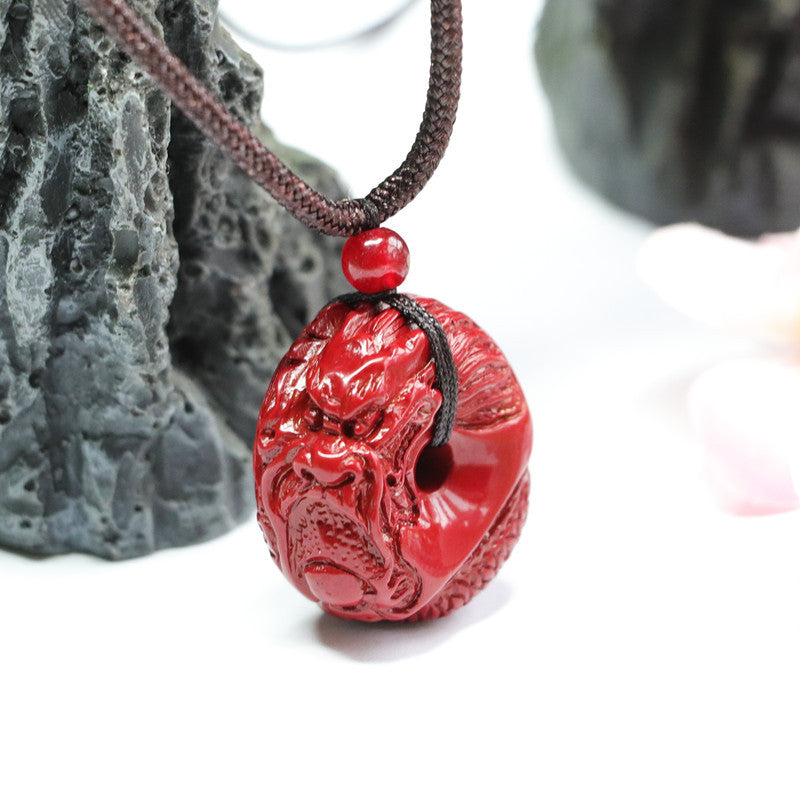 Guardian Dragon Vermilion Sand Pendant with Cinnabar Stone and Ping An Buckle