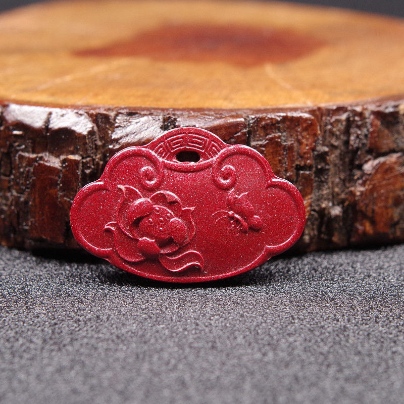 Vermilion Fortune Cinnabar Silver Lock Pendant