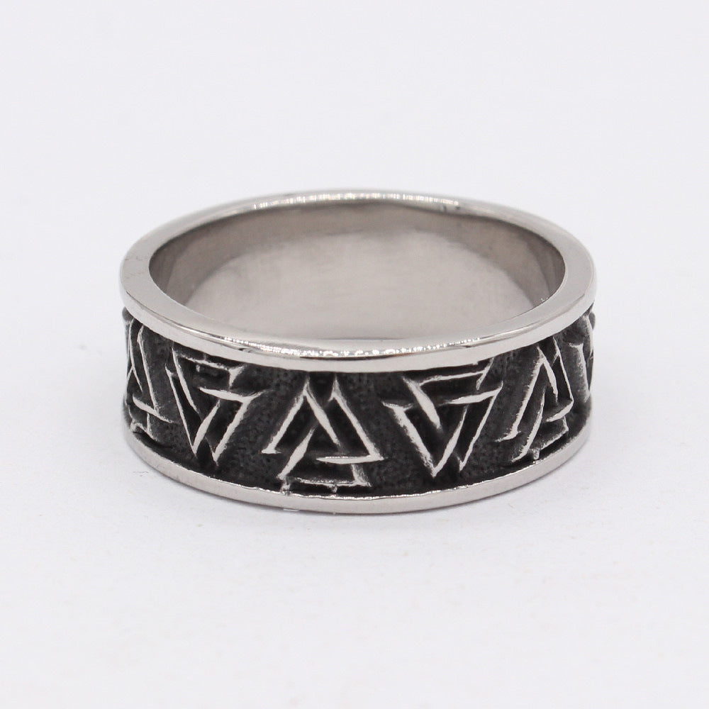 Vintage Viking Triangle Titanium Steel Ring for Men