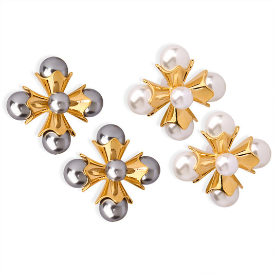 Vintage Windmill Design Imitation Pearl Earrings - Light Luxury Style