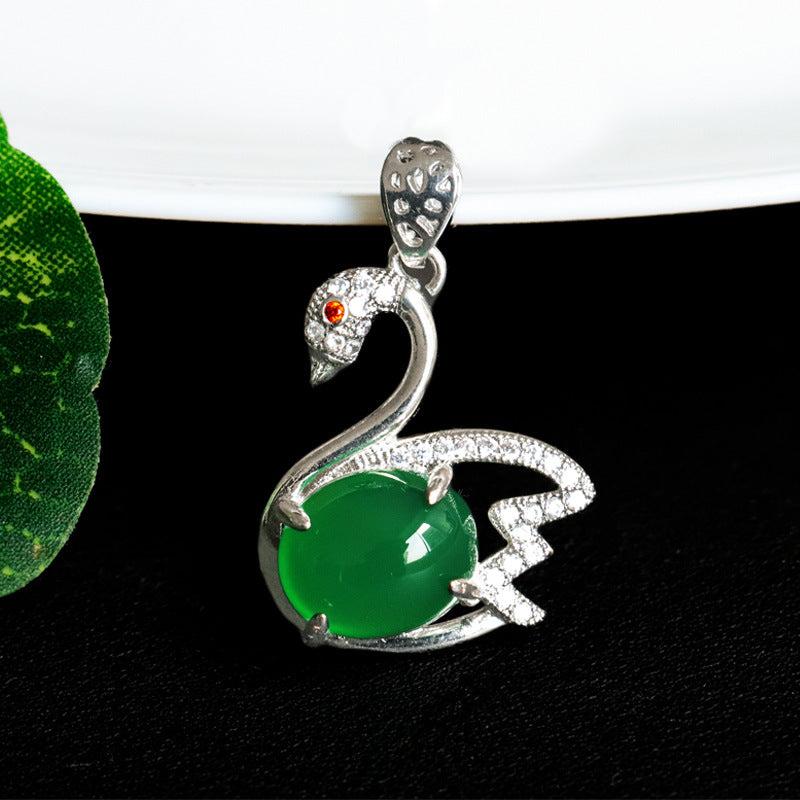 Swan Pendant Jewelry with Green Chalcedony and Zircon