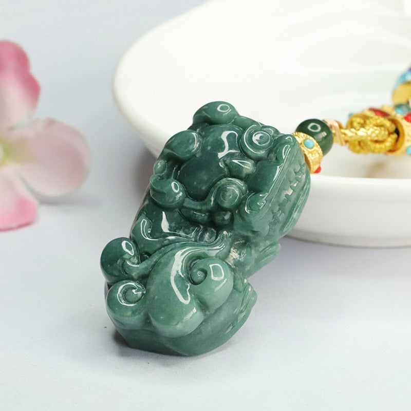 Natural Blue Water Jade Pendant Overlord Pixiu Jade Pendant Colourful Necklace