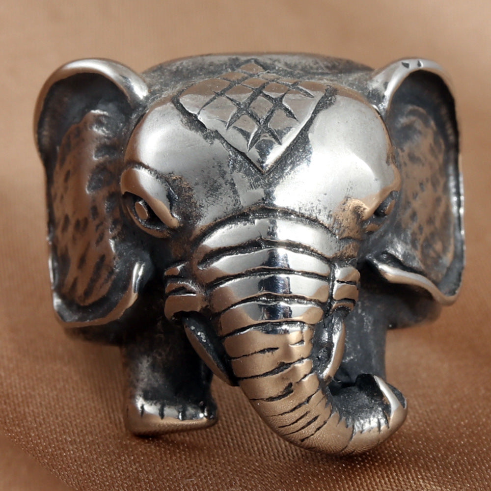 Titanium Steel Elephant Ring for Men - Personalized Retro Trendy Accessory