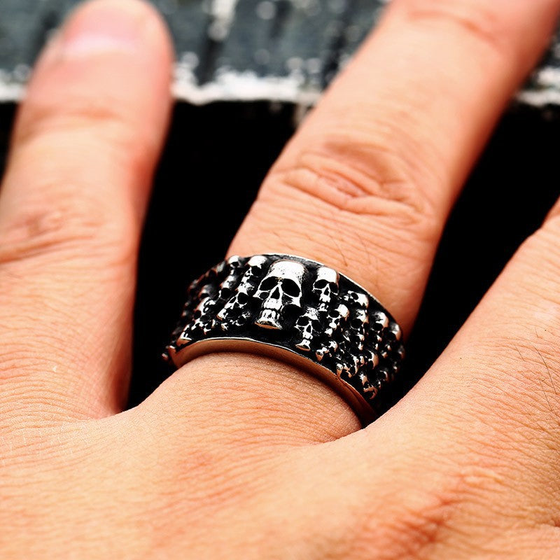 Titanium Steel Punk Skull Ring for Men - Retro Style, Wholesale Available