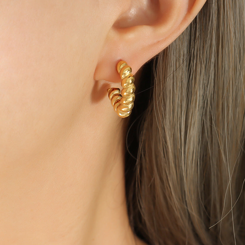 V-Shaped Thread Earrings in 18K Gold Plated Titanium Steel