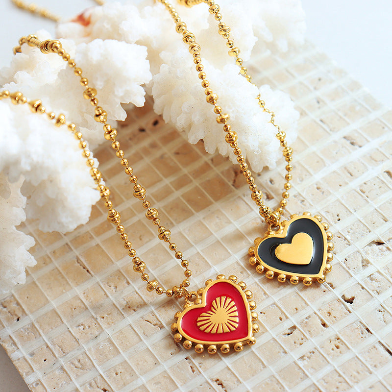 Luxurious Double-Sided Red Spade Heart Necklace with Cross-Border Charm