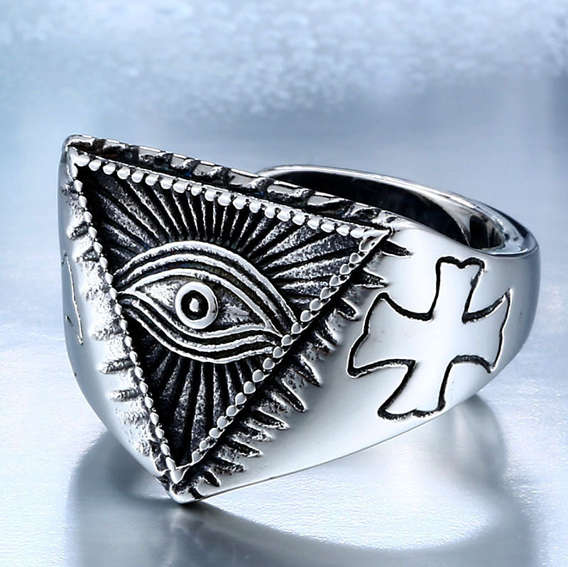 Retro Stainless Steel Freemason Devil's Eye Open Ring for Men - Wholesale Jewelry Collection