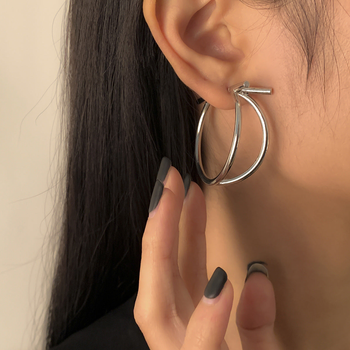 Sleek Crescent-Shaped Earrings with Geometric Cutouts and Three-Dimensional Design for Women