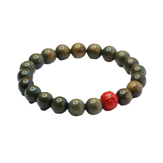 Lotus Bead Sterling Silver Bracelet with Cinnabar Stone and Sandalwood