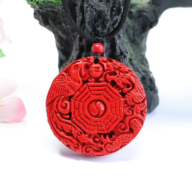 Red Sand Cinnabar Dragon and Phoenix Harmony Pendant