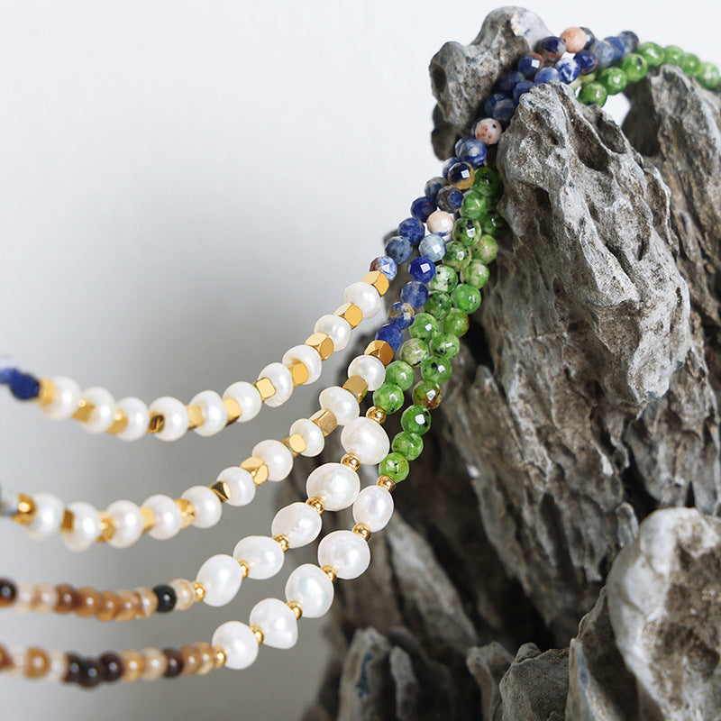 Natural Stone Freshwater Pearl Women's Necklace with Ethereal Ethnic Charm