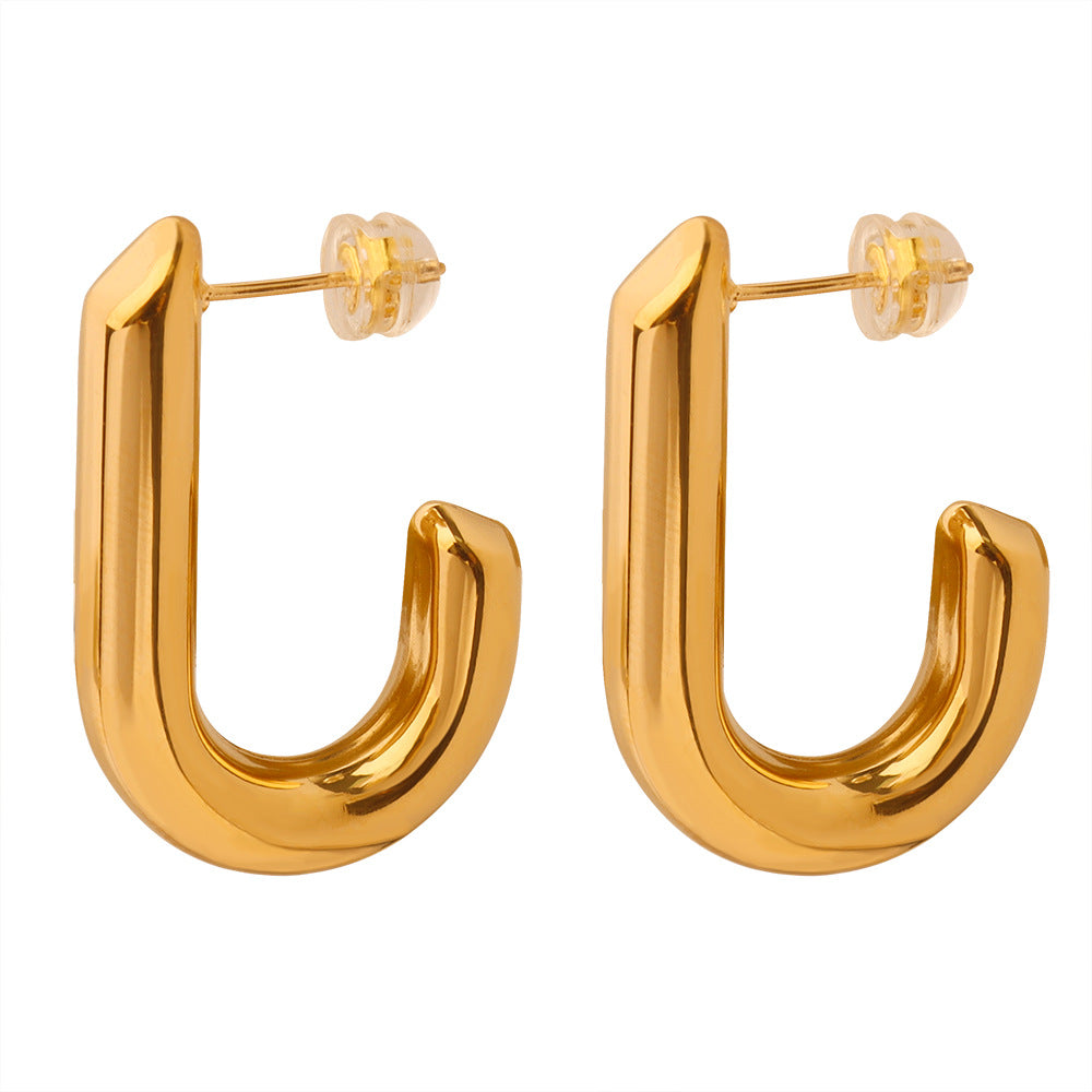 Niche Design Titanium Steel Gold-Plated J-Shaped Earrings