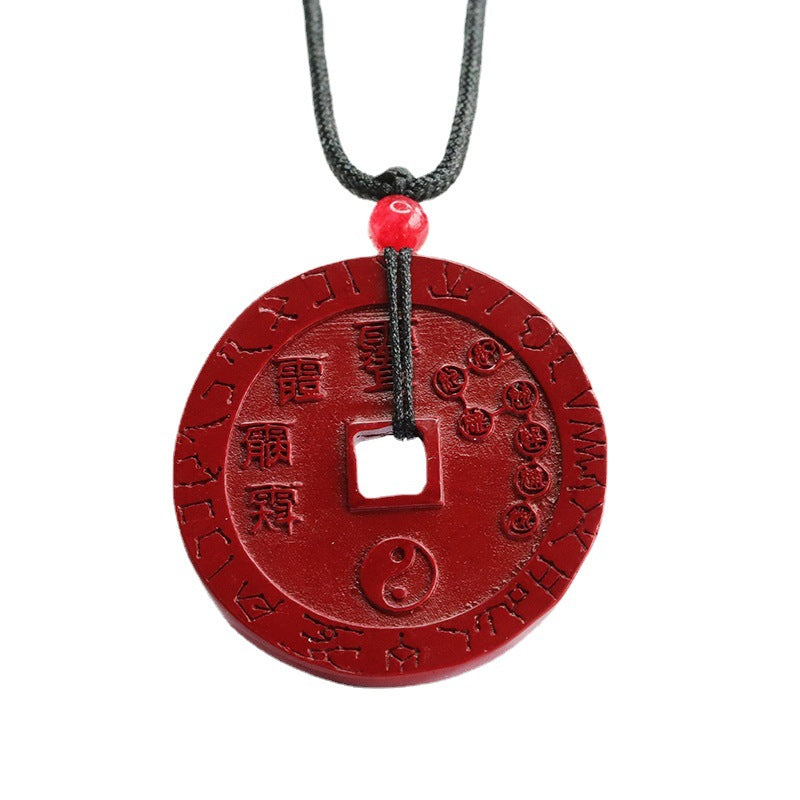 Mystical Cinnabar Round Pendant Embedded with Purple Gold Sand