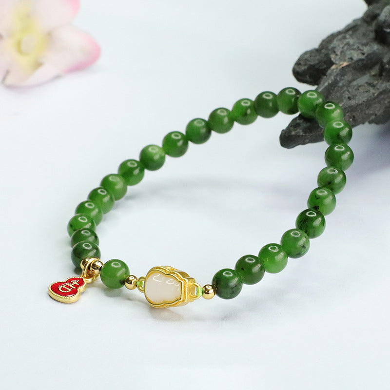 Jade and Russian Jasper Sterling Silver Gourd Bracelet