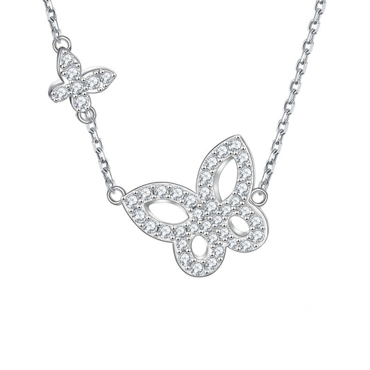 Hollow Zircon Butterfly Pendant Sterling Silver Necklace