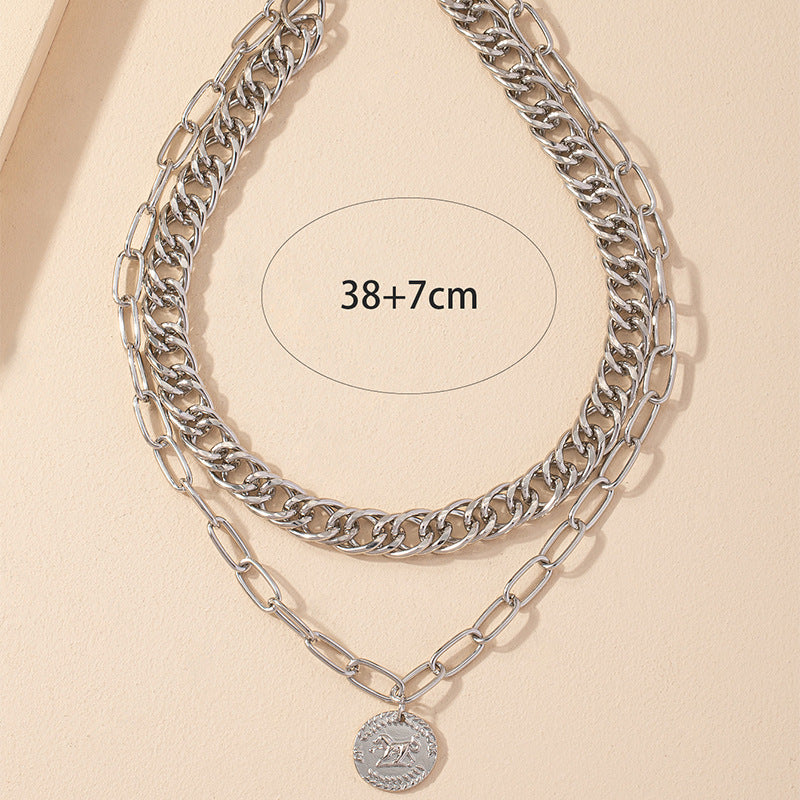 Best-Selling Double-Layered Hip-Hop Collarbone Necklace with Personalized Hang Tag