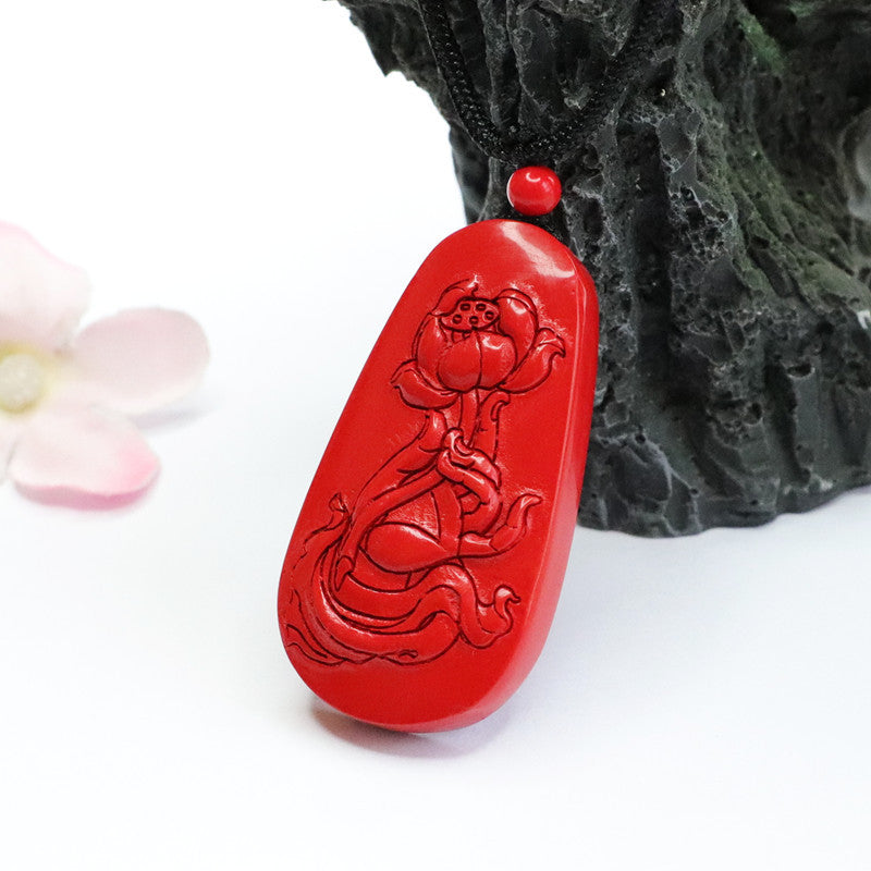 Cinnabar Lotus Buddha Hand Sterling Silver Pendant